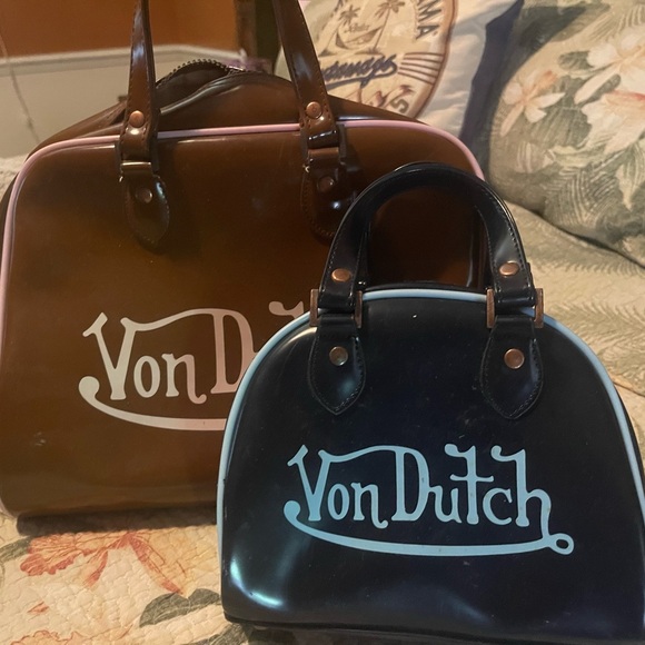 Von Dutch Brown and Black Glossy Bags - Picture 1 of 1